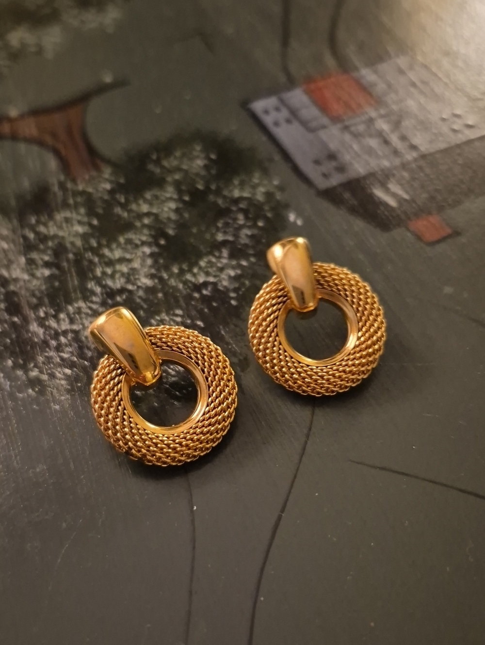 Vintage Gold Door Knocker Earrings 14kty Post Retro Estate Statement Drop